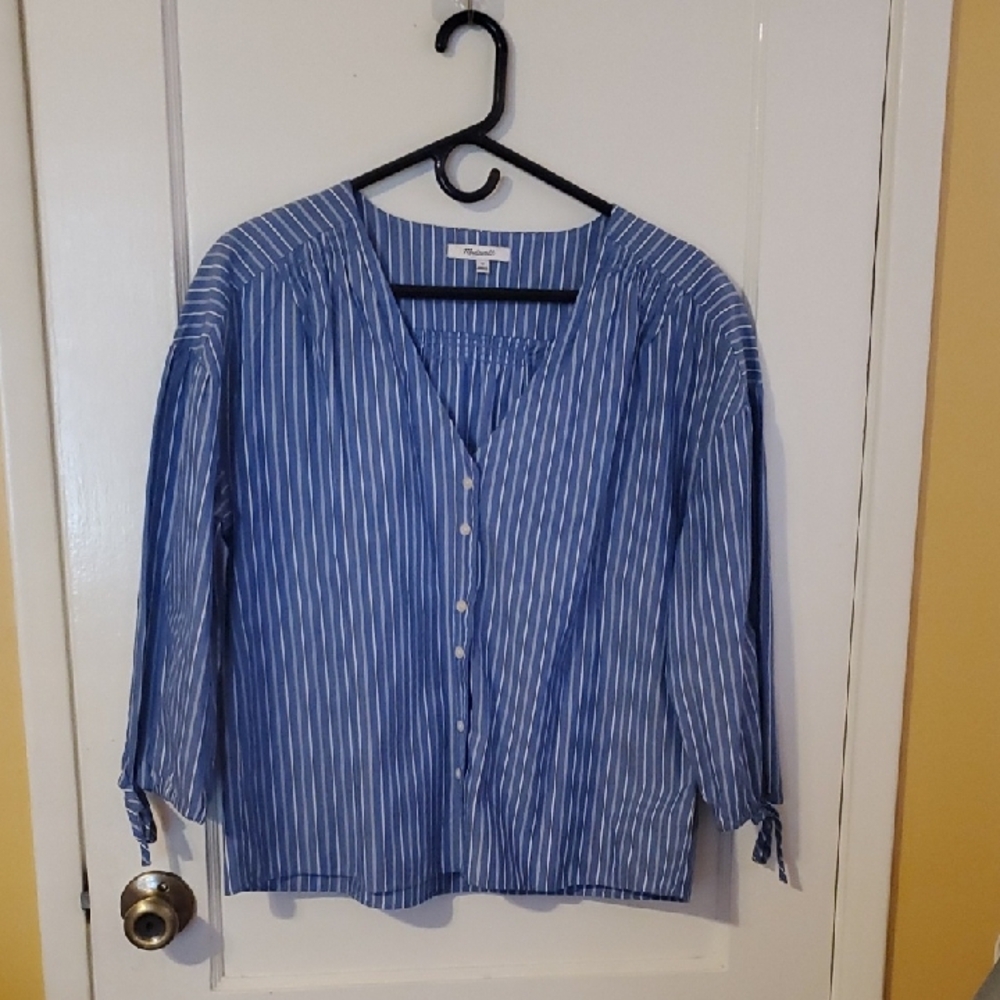 Madewell Blue & White Vertical Stripe Button-Front Blouse